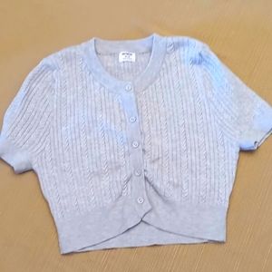 Gray, short sleeve, cropped sweater